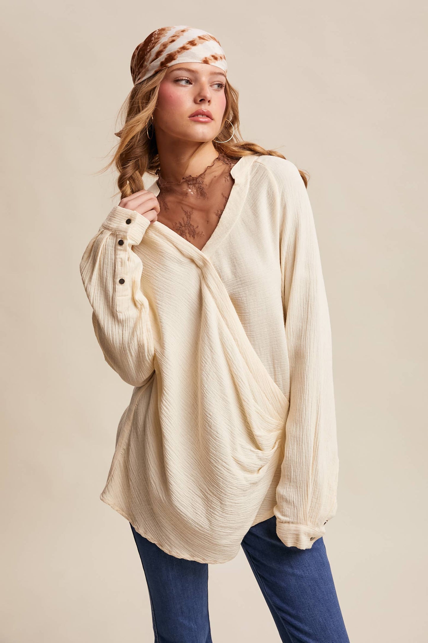 Draped Surplice Textured Blouse