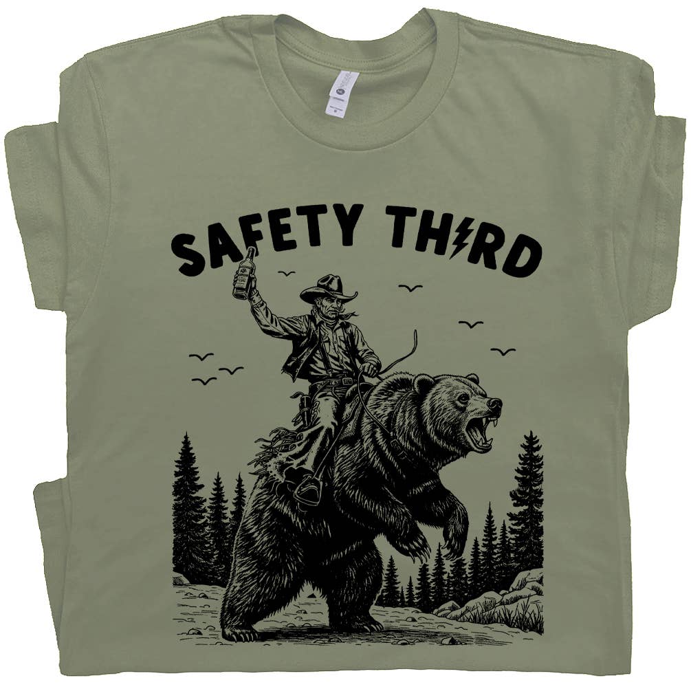 Safety Third T Shirt Funny Novelty Bear Beer Graphic Tee