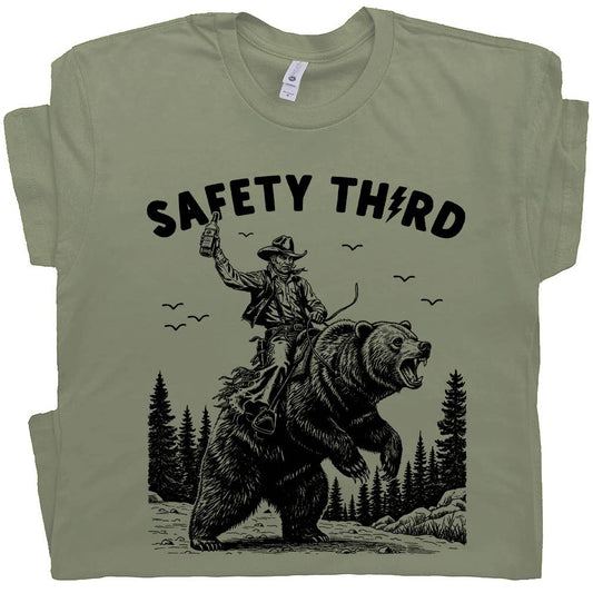 Safety Third T Shirt Funny Novelty Bear Beer Graphic Tee