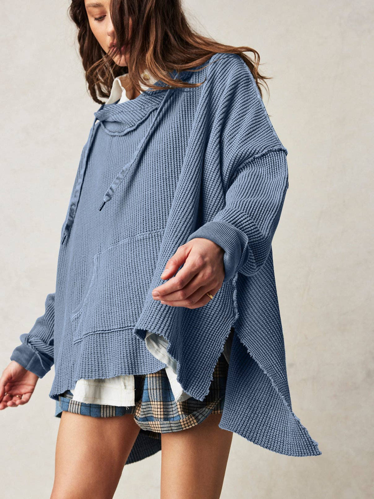 Solid Color Loose Split Hooded Sweatshirt