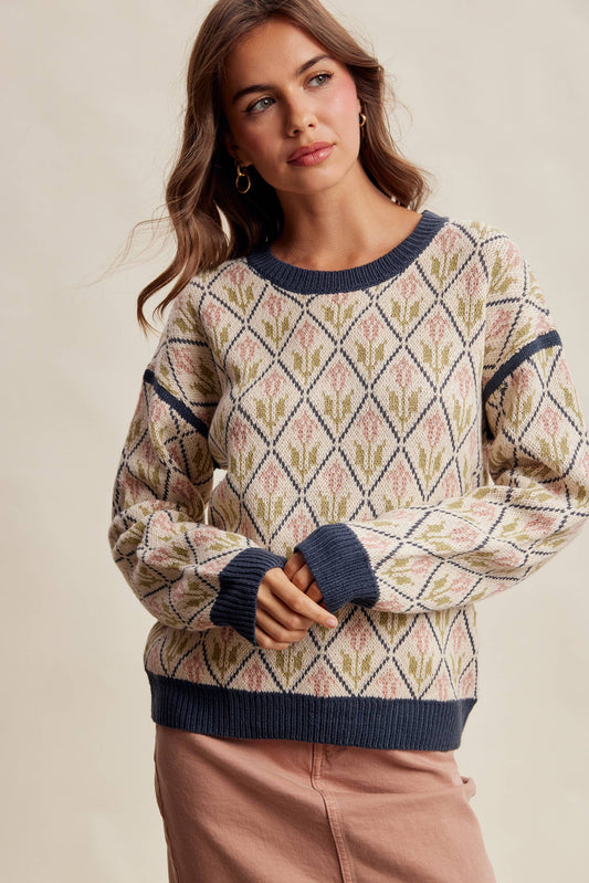 Diamond Floral Knit Sweater