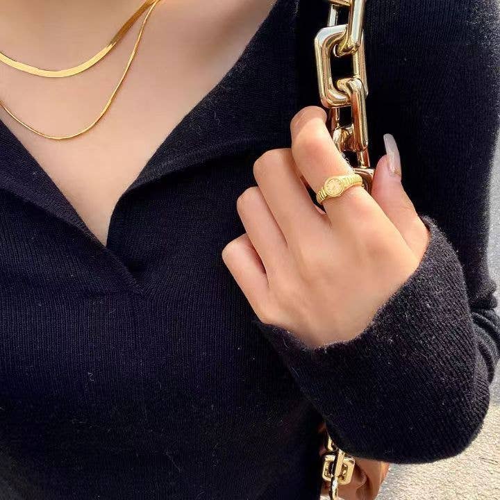 Retro Gold Plated Watch Open Ring