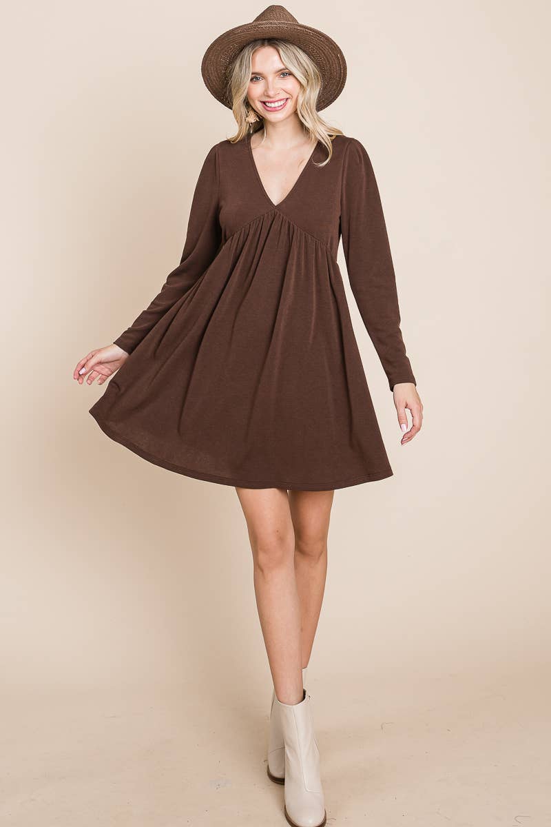 Solid French Terry V Neck Swing Dress (Plus)