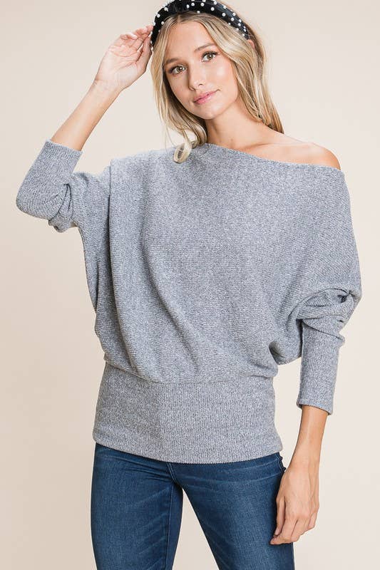 Solid Ribbed Brush Off Shoulder Top