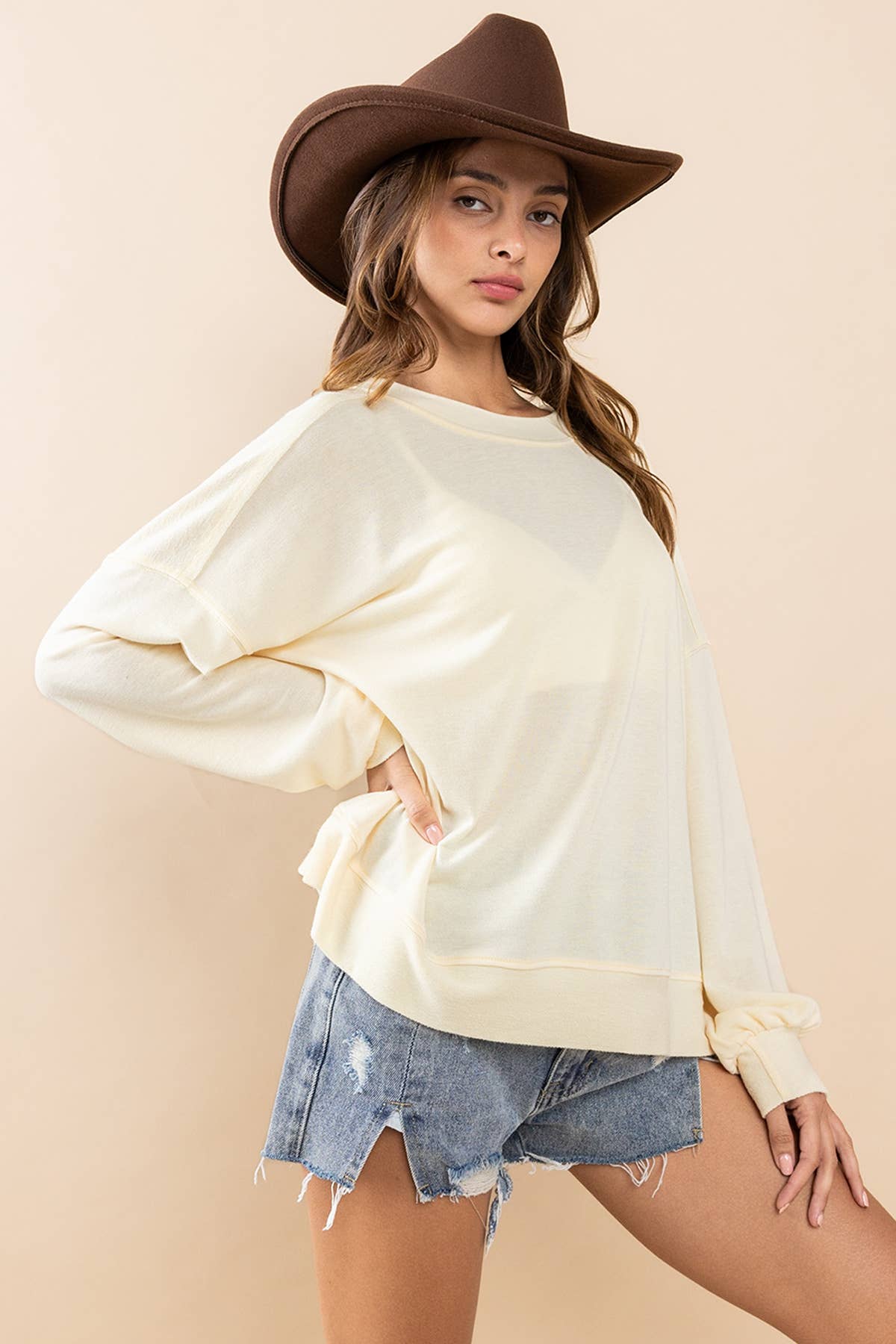 Solid Terry Round Neck Oversize Sweatshirt