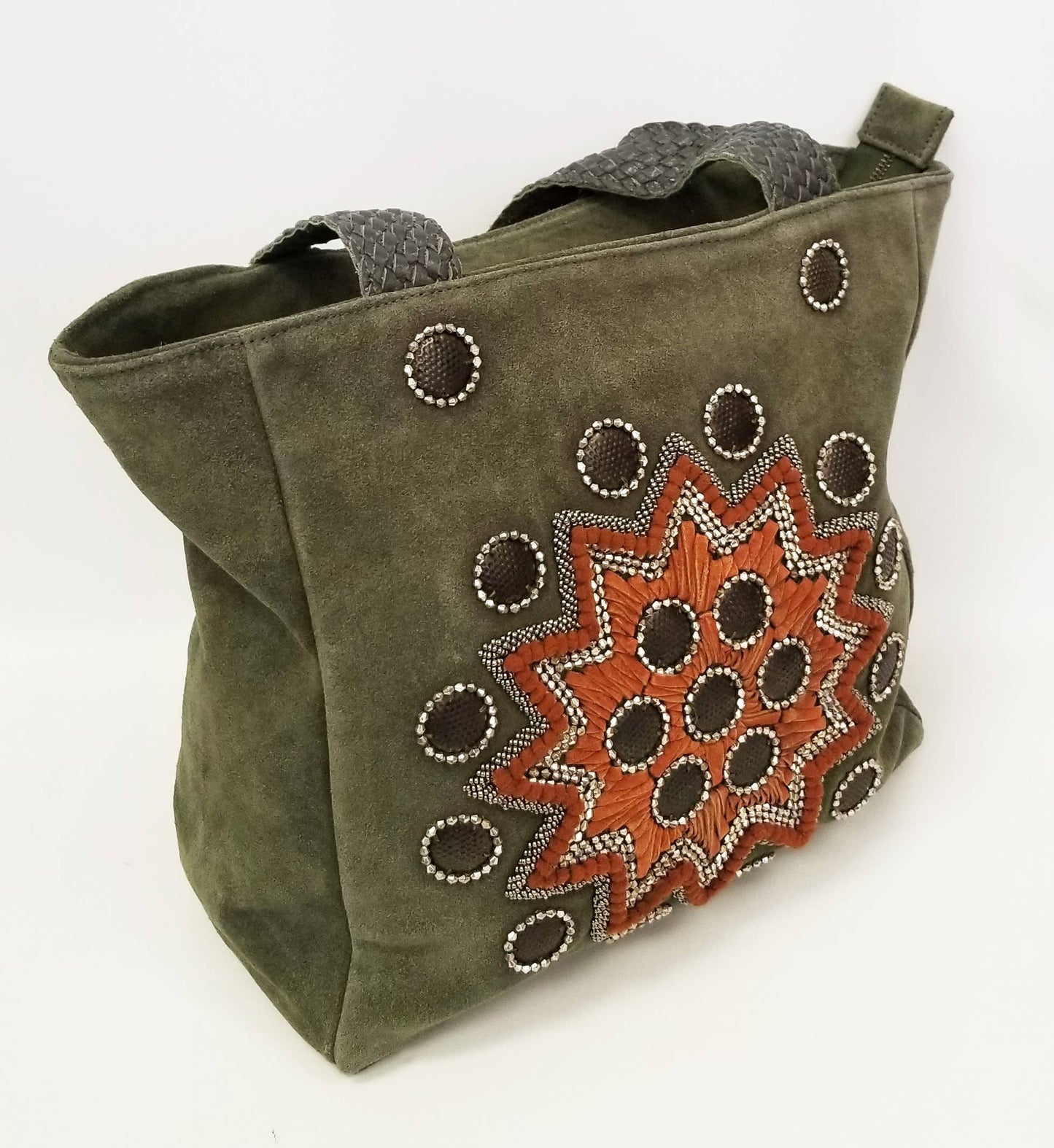 Leather Suede Tote Boho Embroidered Bag