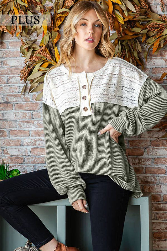 Everyday Rib Top with Lace Detail Plus Top