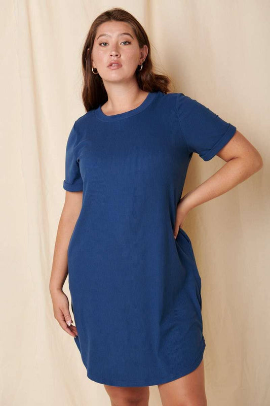 PLUS RIB ROUND NECK TEE DRESS