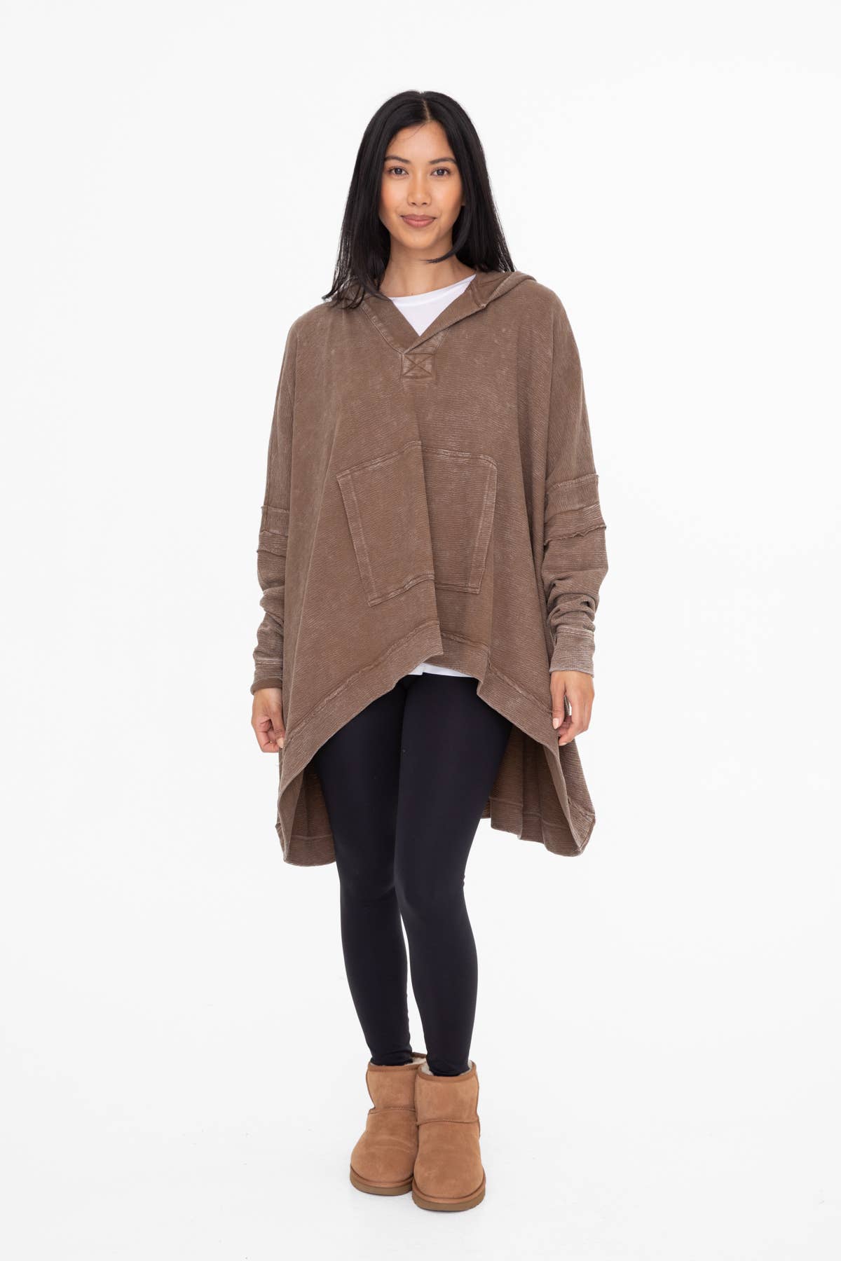 Oversized Cotton Poncho with Hood