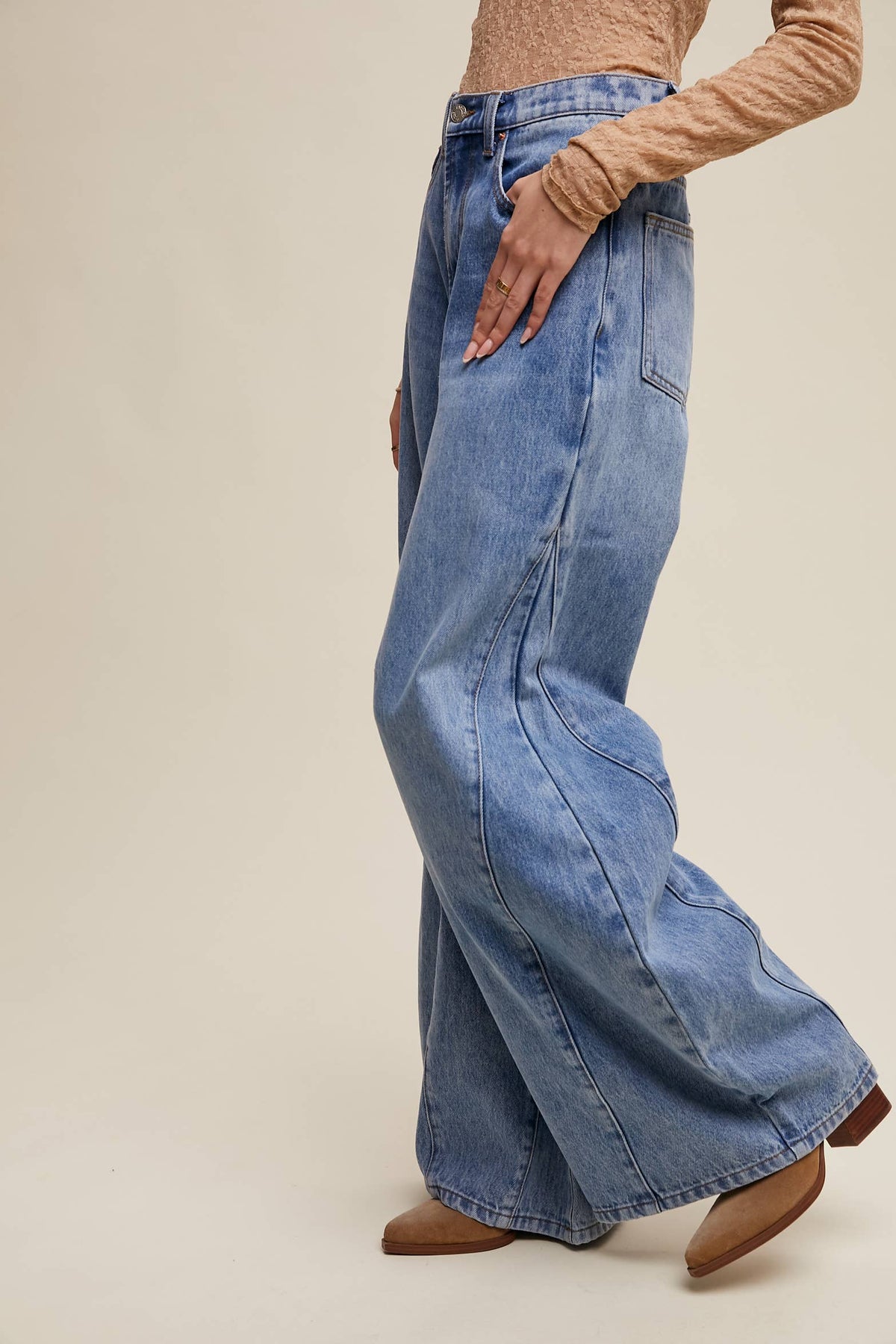 Wide-Leg Panel Detail Jeans