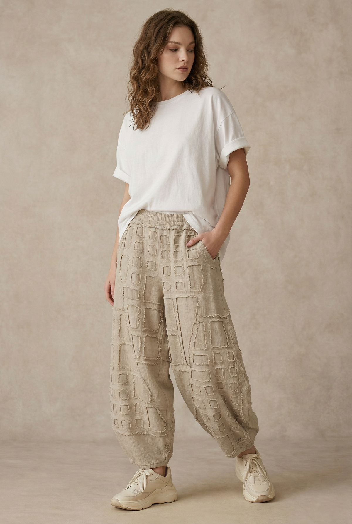 CASUAL BEIGE TEXTURED PANTS