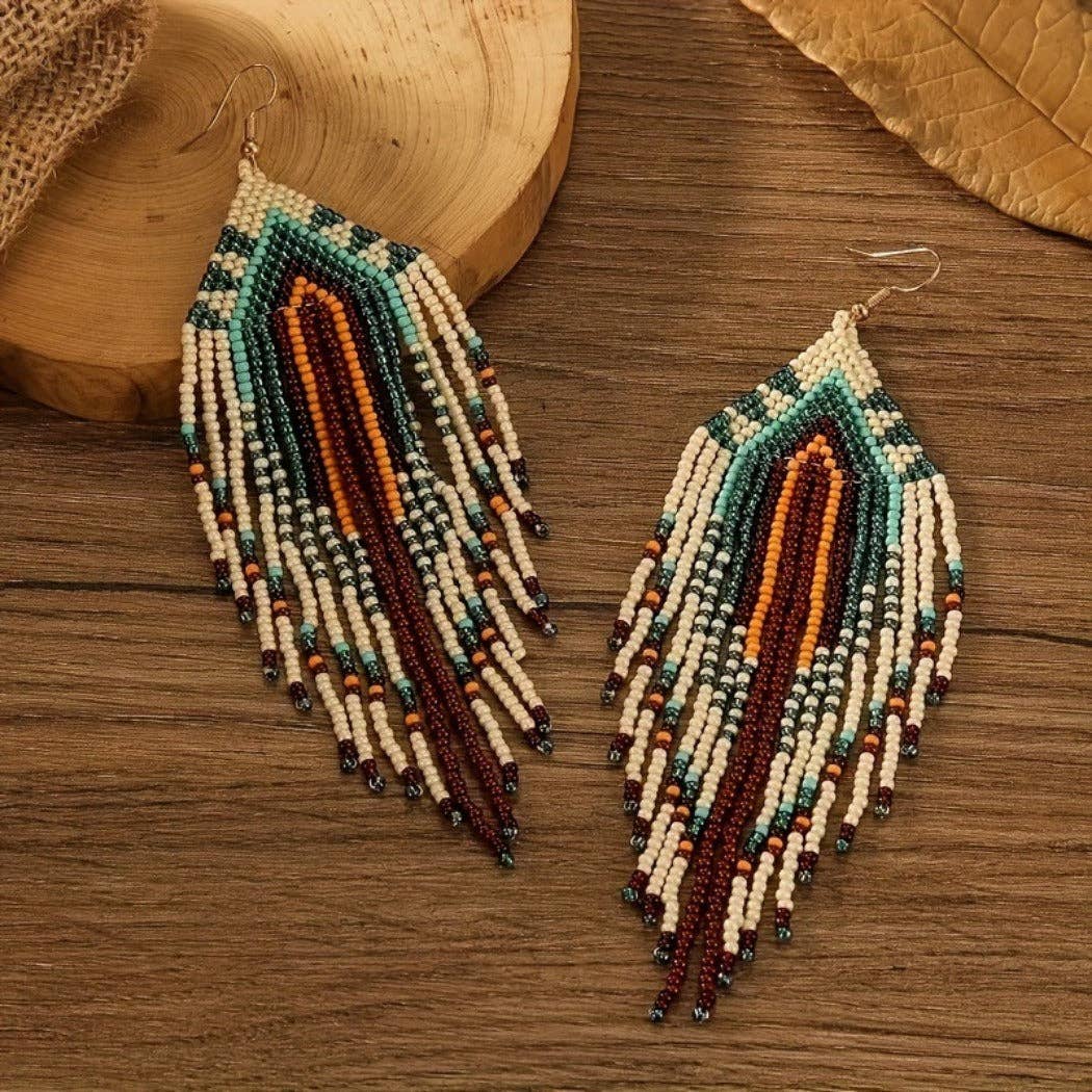 Boho Beaded Long Tassel Earrings - Colorful & Special