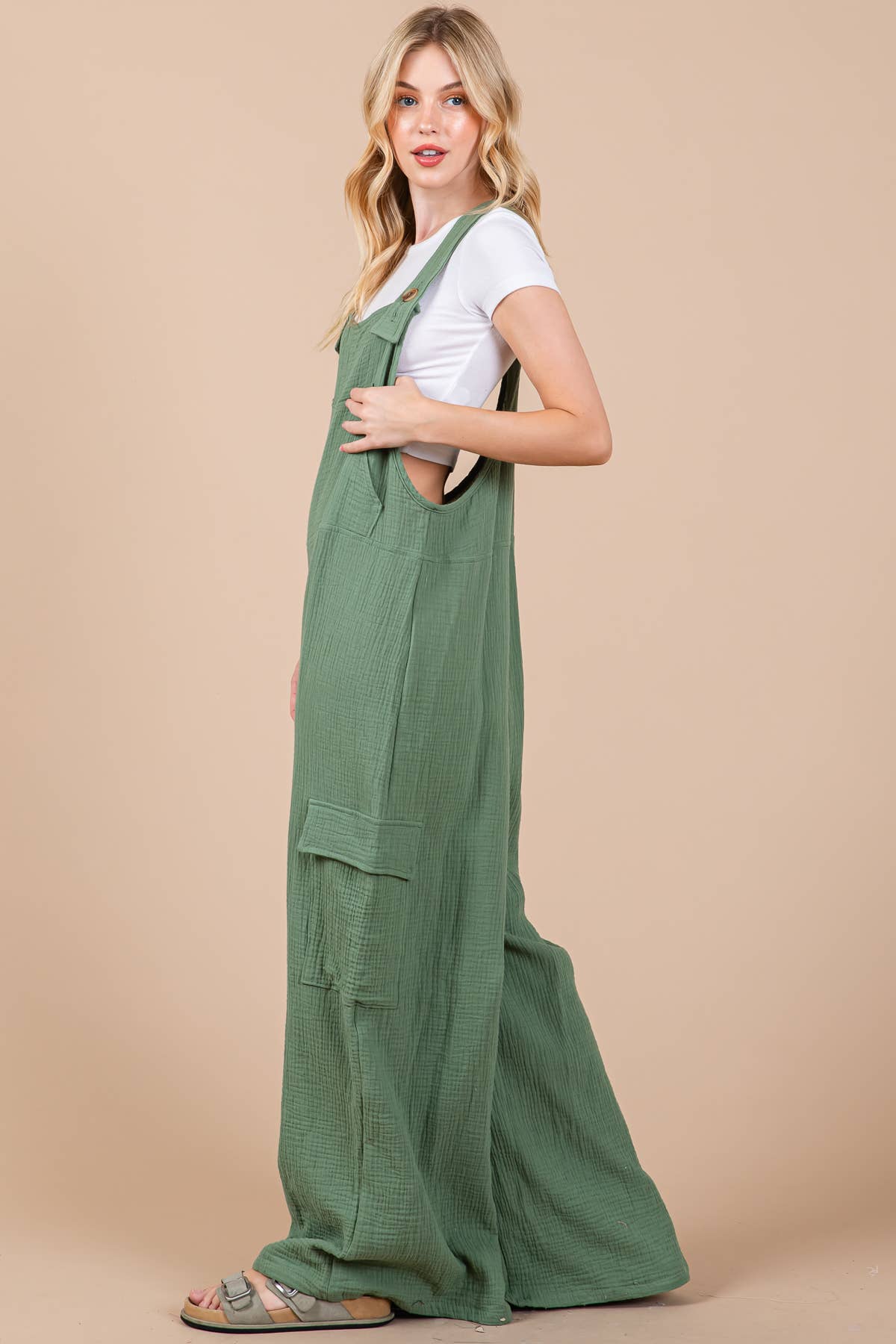 Solid Textured Wide Leg Jumpsuit