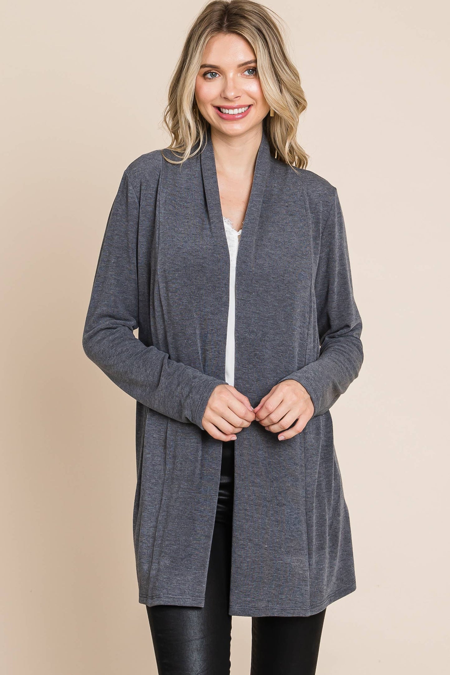 Soft Solid Open Front Cardigan