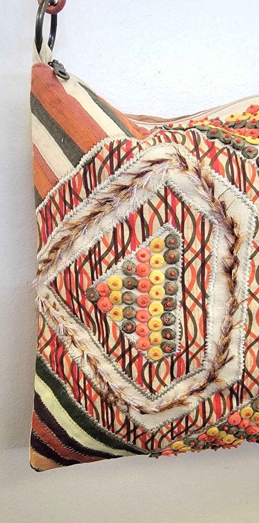 Embroidered Beaded Wood Crossbody