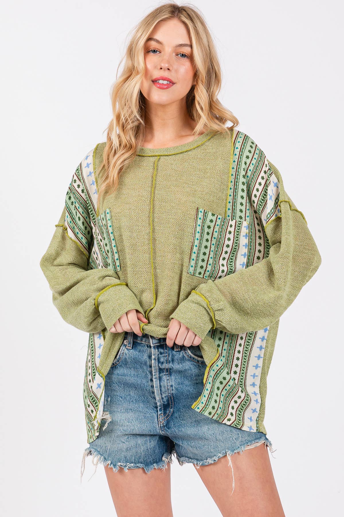 Contrast Boho Round Neck Sweater