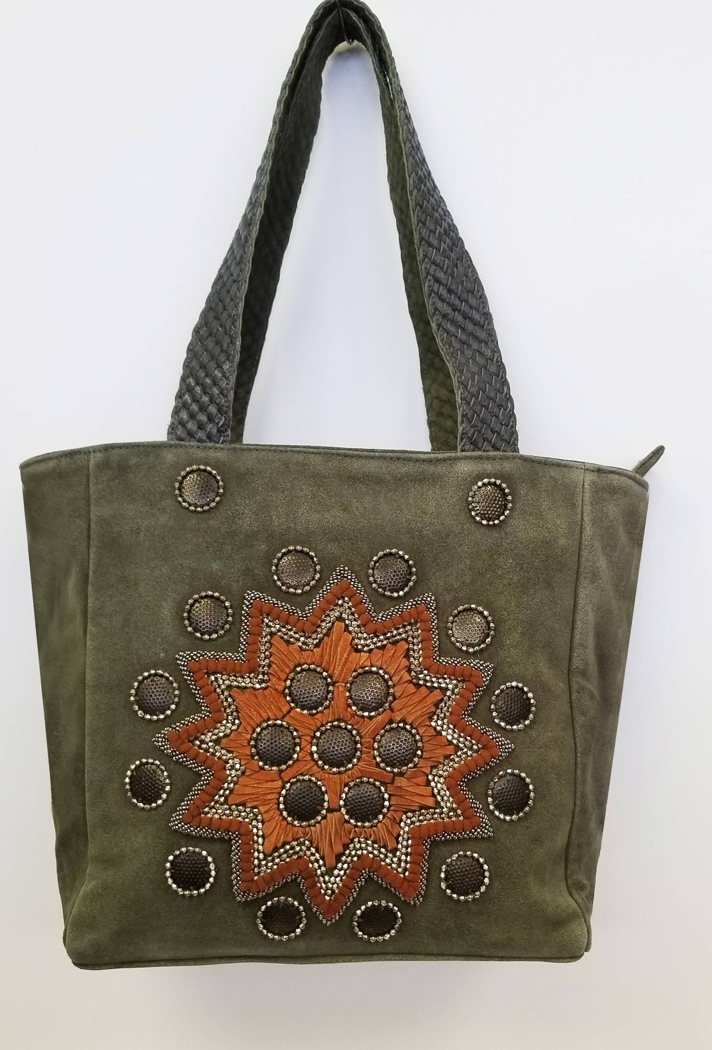 Leather Suede Tote Boho Embroidered Bag