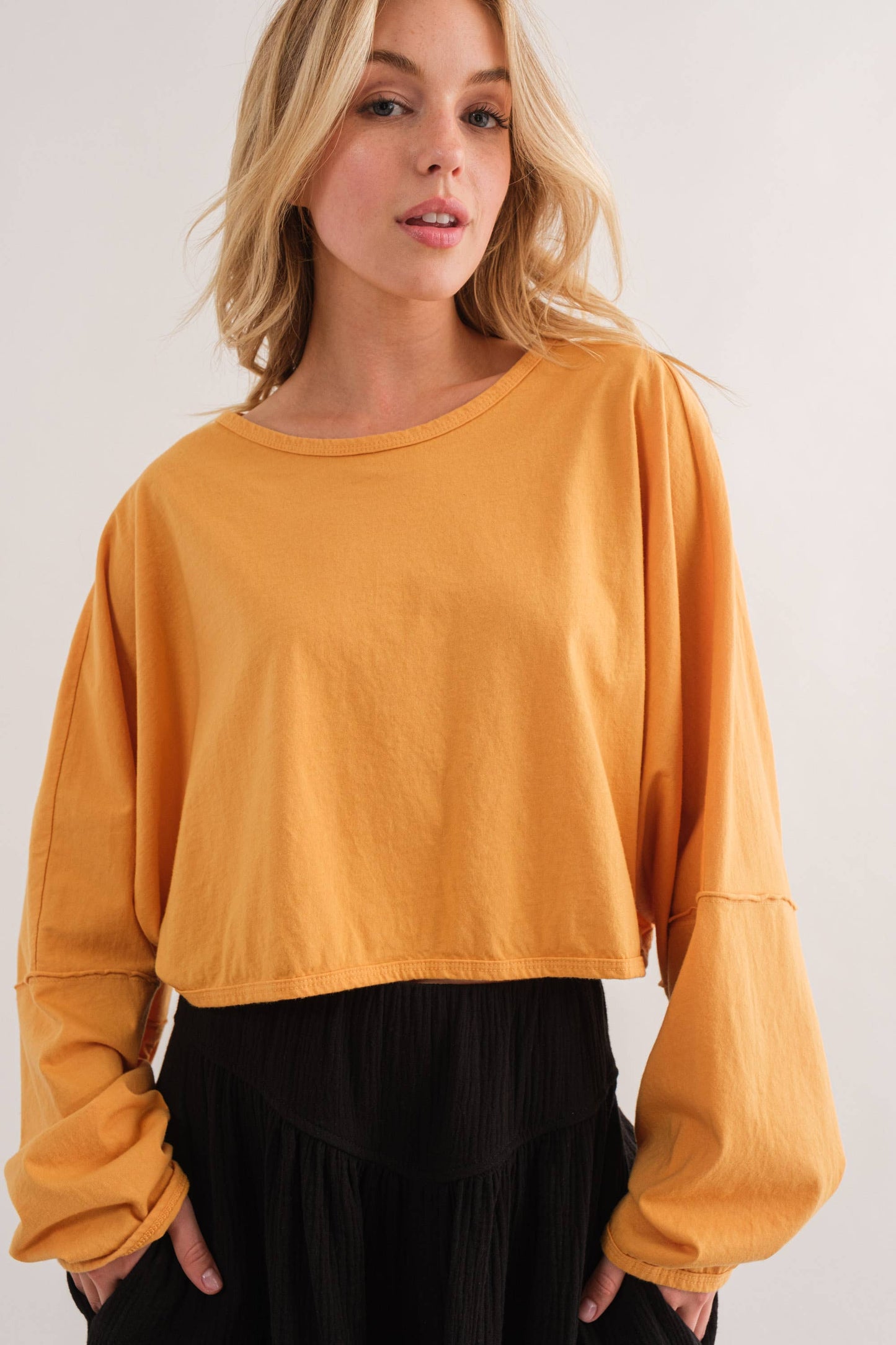 Washed Relaxed Fit Drop Shoulder Crop Top