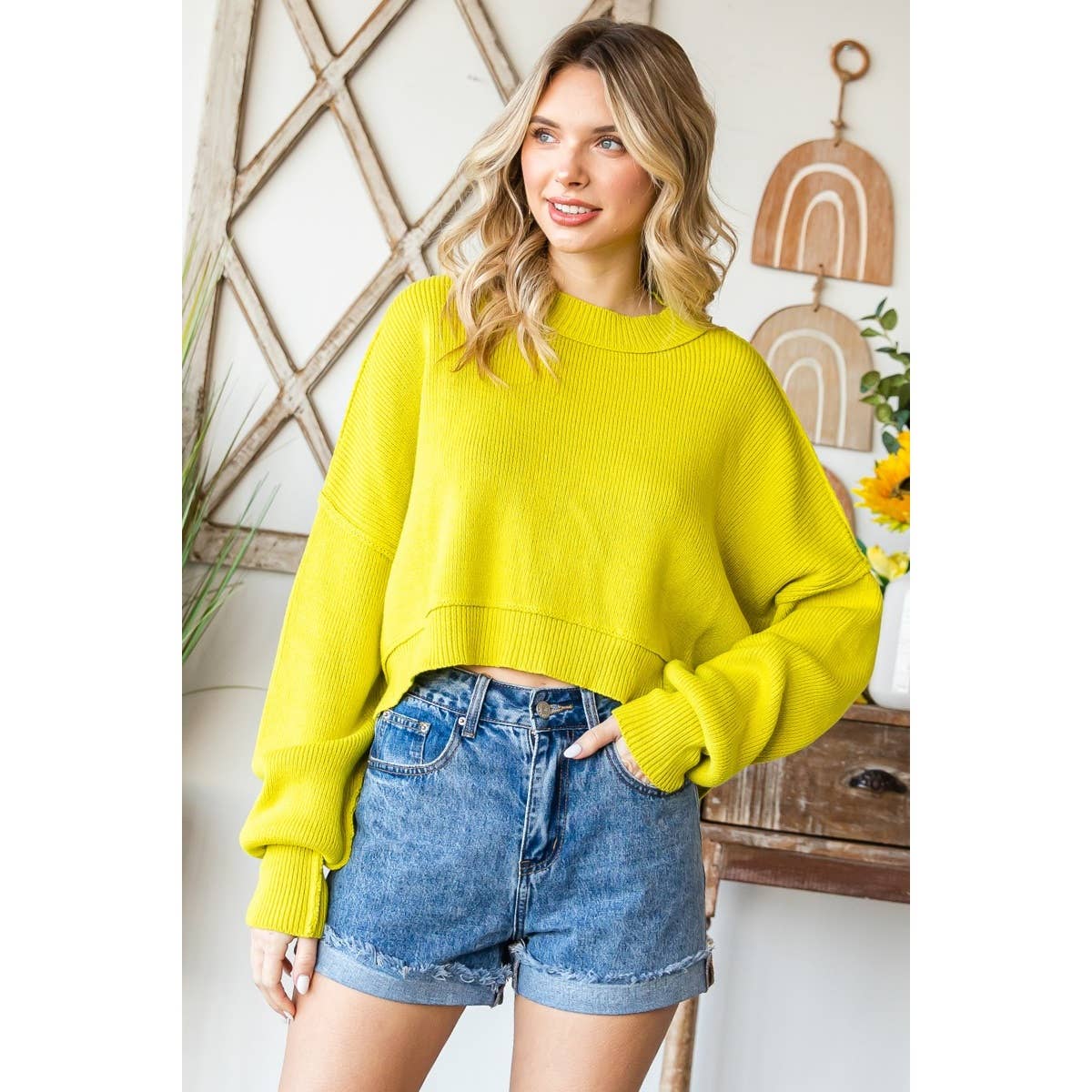 Mock neck Cropped Sweater Top