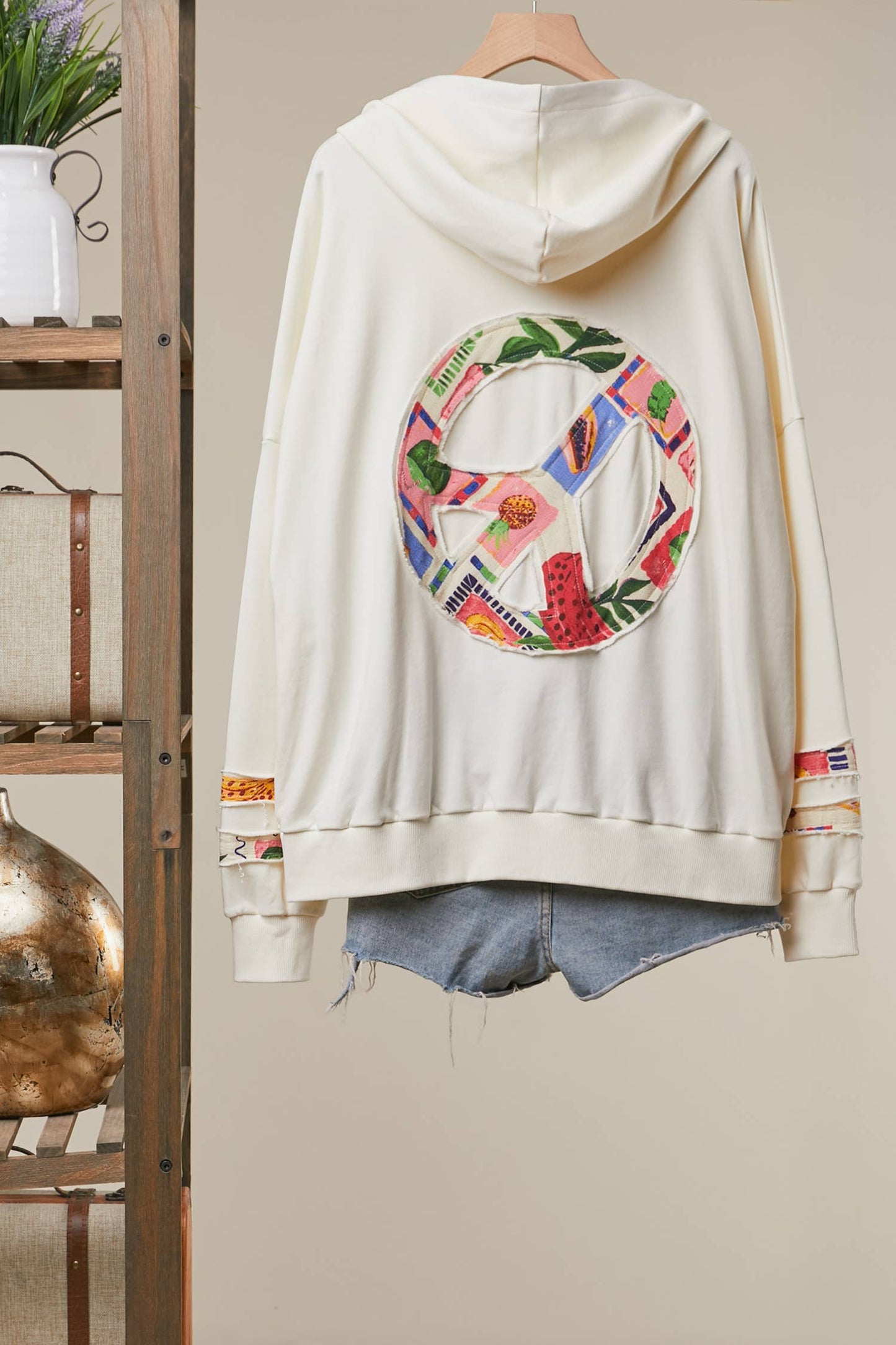 Flower Fabric Detail Hooded Sweatshirt