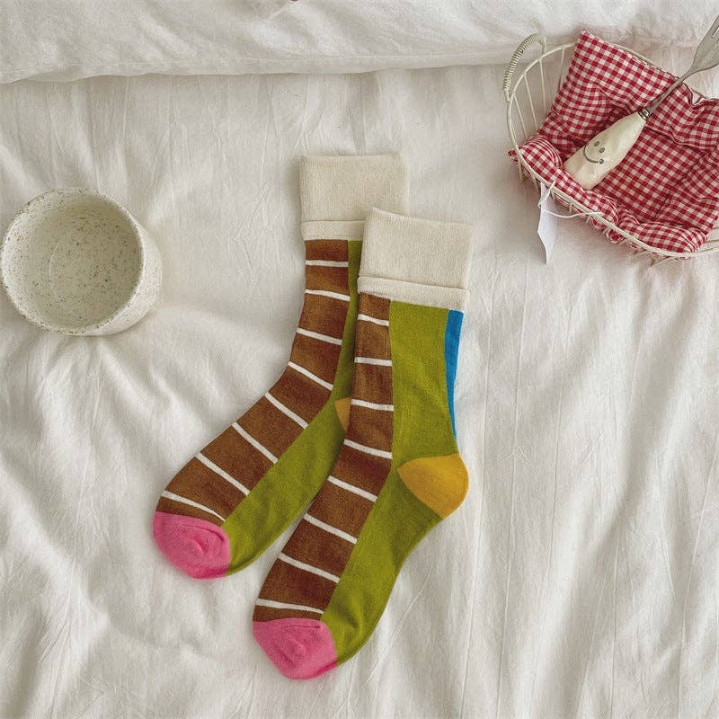 Pure Cotton Colorful Striped Crew Socks