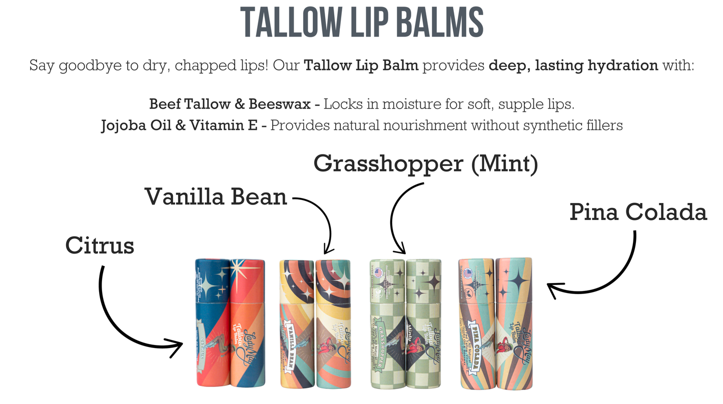 Tallow Citrus Lip Balm -  Natural Beef Tallow Lip Moisturizer with Beeswax & Jojoba Oil