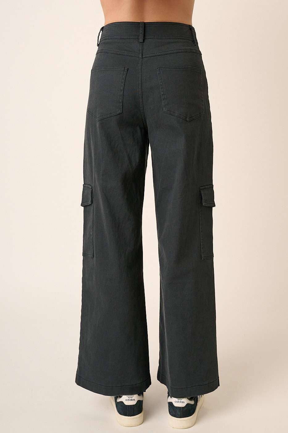 TWILL CARGO WIDE LEG HIGH WAISTED PANTS