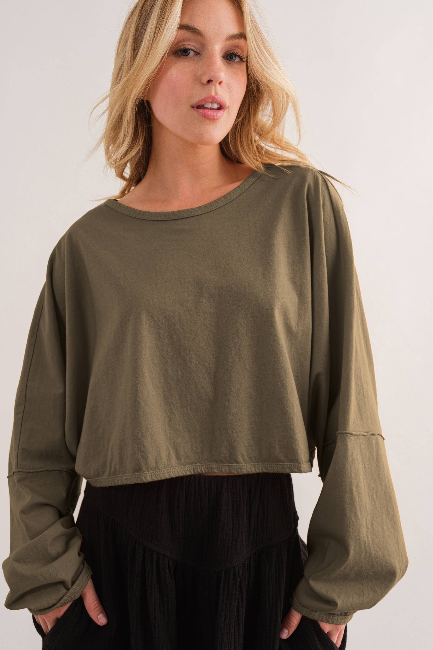 Washed Relaxed Fit Drop Shoulder Crop Top