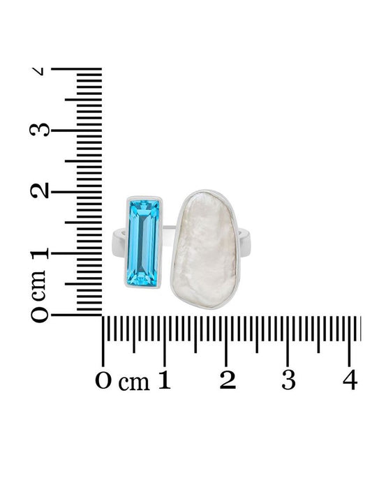 Blistered Pearl & Blue Topaz Ring | Adjustable