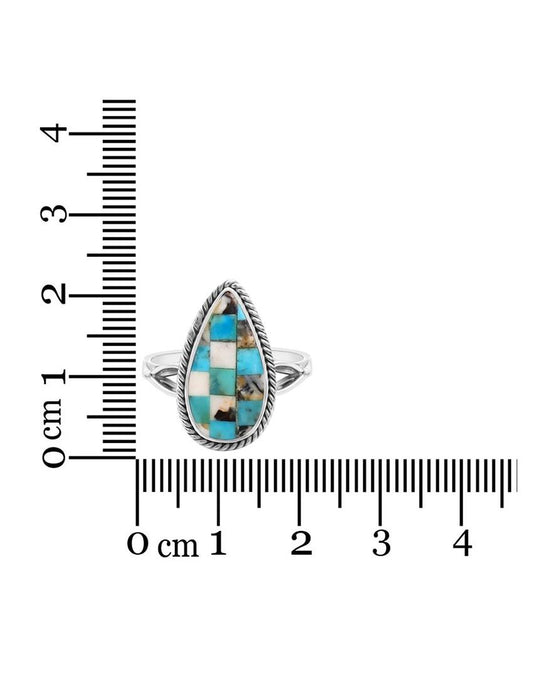 Turquoise White Buffalo Mosaic Ring | Size 6