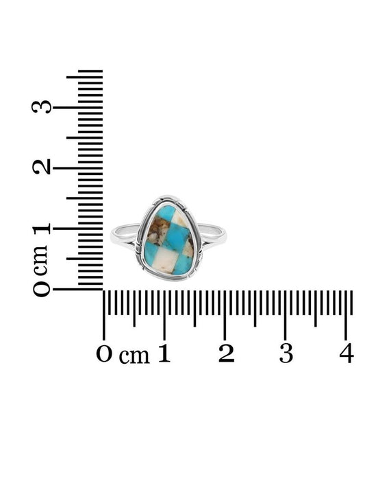 Turquoise White Buffalo Mosaic Ring | Size 6