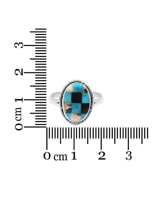 White Buffalo Turquoise Mosaic Ring | Size 8